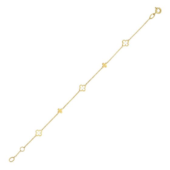 Bracelet chaîne en or jaune 14k avec trèfles alternés