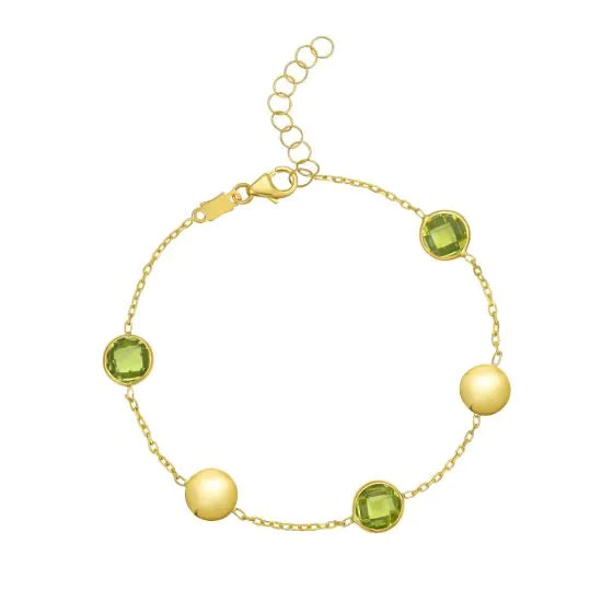 Bracelet chaîne en or jaune 14k avec pastilles et topazes bleues