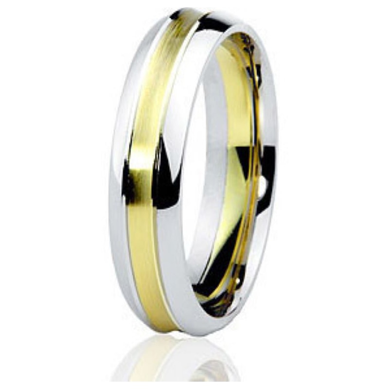 Jonc Gravé 6 mm pour Homme en Or Jaune et Blanc 14 karats