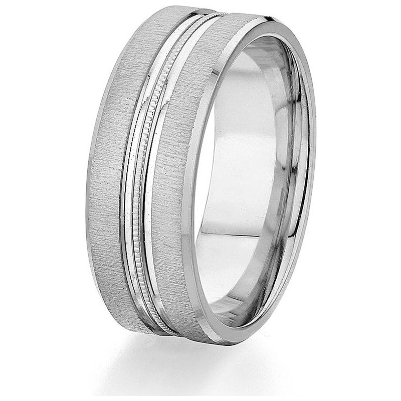 Jonc Bombé 8mm pour Homme en Or Blanc 14 Karats Fini Satiné