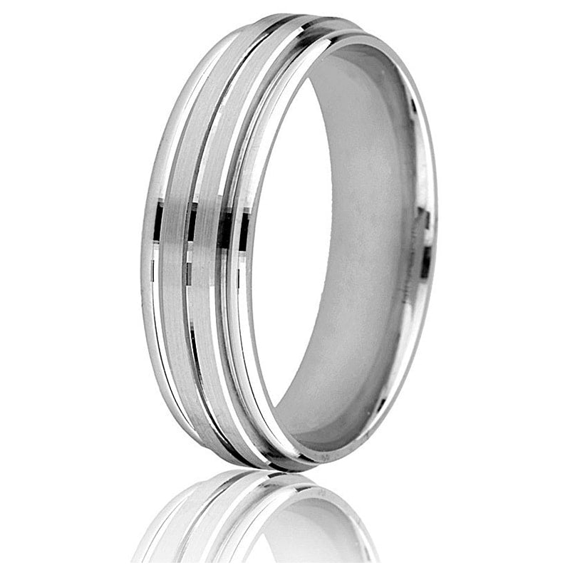 Jonc 6 mm Bombé Fini Poli et Mat pour Homme en Or Blanc 14 Karats