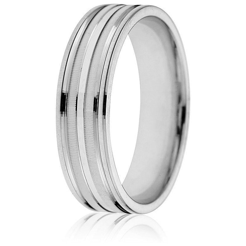 Jonc Bombé 6mm pour Homme en Or Blanc 14 Karats Fini Poli et Mat