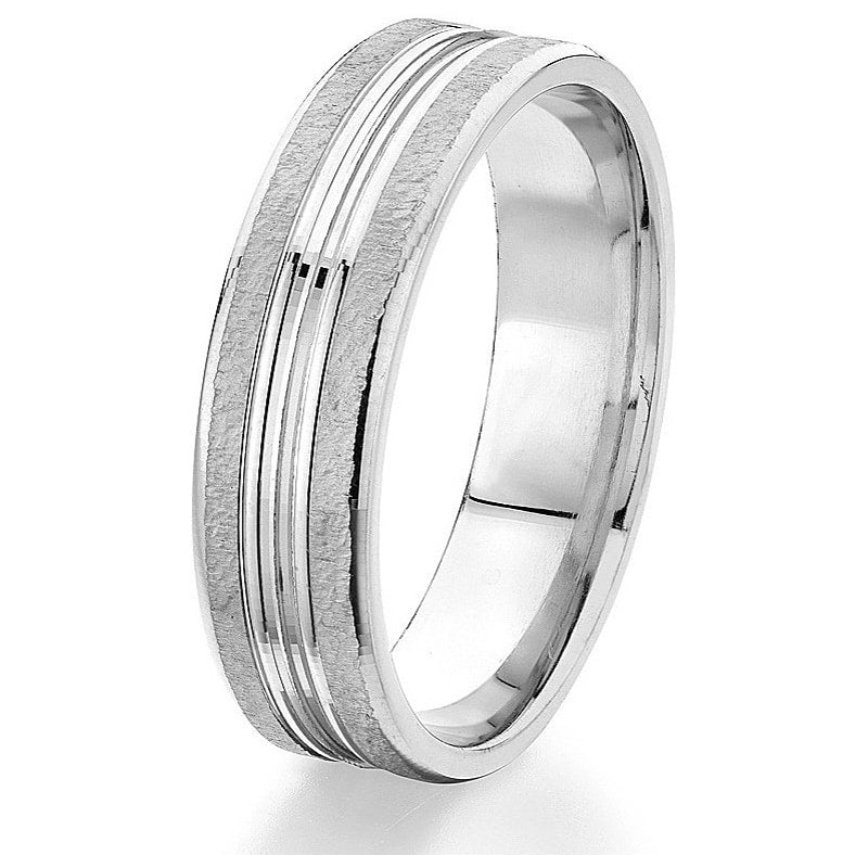 Jonc 6mm pour Homme Fini Poli et Mat en Or Blanc 14 karats