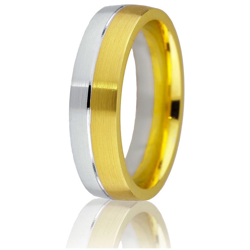 Jonc Gravé 6mm Fini Poli en Or Blanc et Jaune 14 Karats