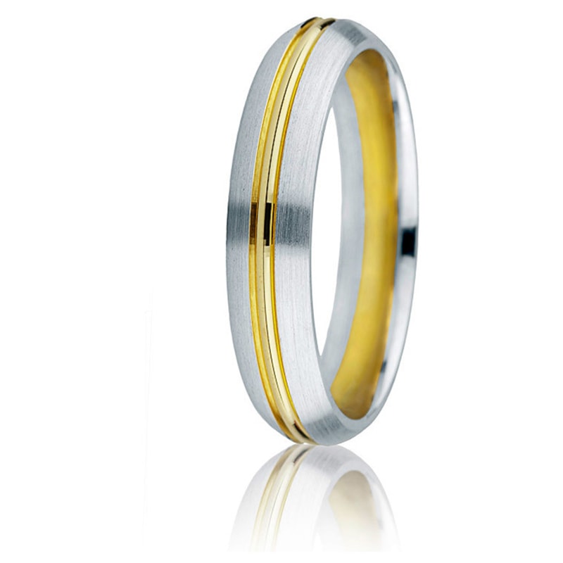 Jonc Bombé 6mm Fini Poli pour Homme en Or Blanc et Jaune 14 Karats