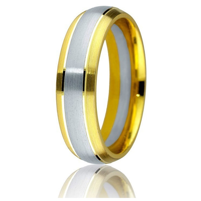 Jonc Gravé 6 mm pour Homme en Or Blanc et Jaune 14 Karats