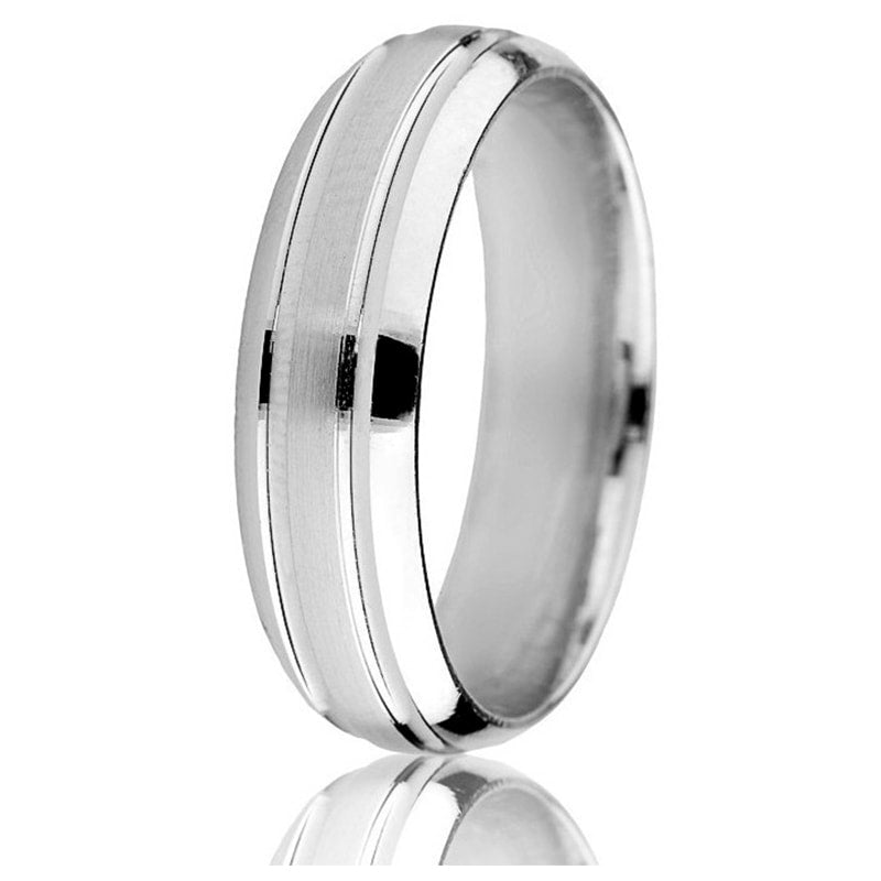 Jonc Bombé 6mm pour Homme en Or Blanc 14 Karats