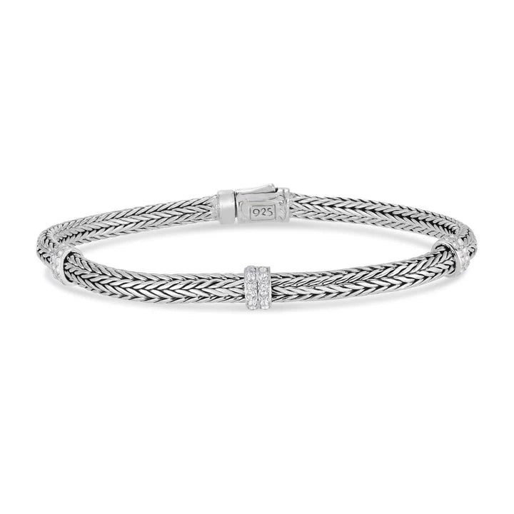 Bracelet tressé en argent sterling et topazes blanches