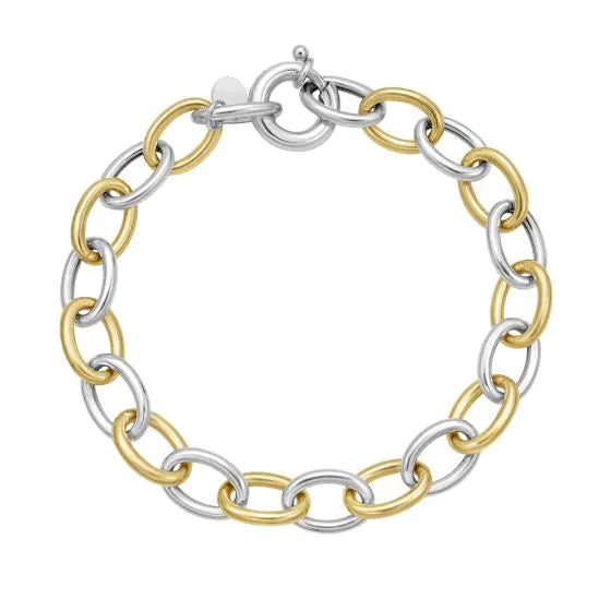 Bracelet bicolore en argent sterling et recouvert d'or 18k à maillons ovales