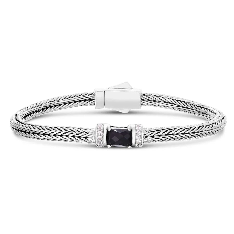 Bracelet tressé en argent sterling avec améthyste et saphires blancs