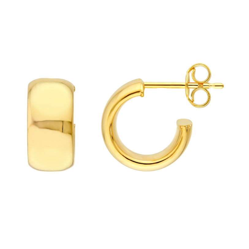 Demi-créoles larges (6 mm) en or 14k – Design tubulaire plat