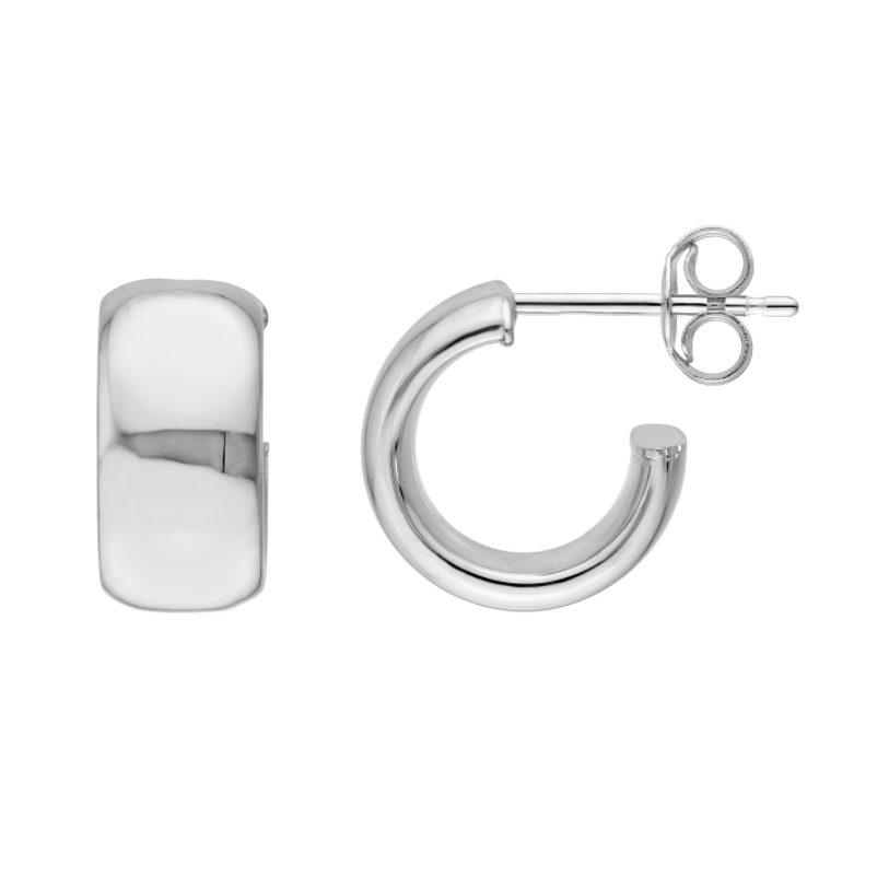 Demi-créoles larges (6 mm) en or 14k – Design tubulaire plat